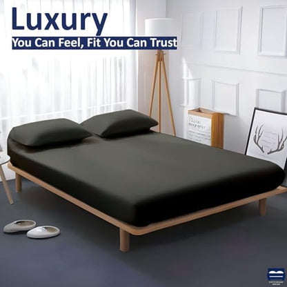 1 Piece King Size Fitted Sheet Only, 15-Inch Deep Mattress, Dark Grey Solid