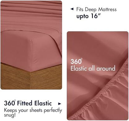 RUVANTI 100% Cotton Split King Sheets, Percale Sheets Set, Terracotta