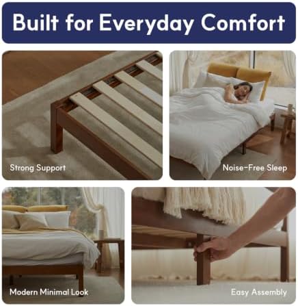 LIFEMENT Queen Bed Frame Signature Wood Platform, Noise Free, Under Bed Storage, No Box Spring Needed, Easy Assembly, New Natural