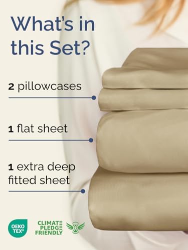 Extra Deep Cal King Sheet Set - 4 Piece Breathable & Cooling Sheets - Beige