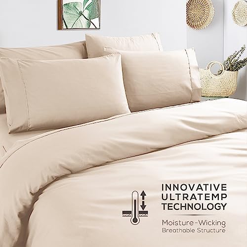 Mueller Ultratemp Bed Sheets Set, Super Soft, 6 Piece California King Sheet Sets, Deep Pocket up to 16", Transfers Heat, Breathes Better, Hypoallergenic, Wrinkle-Resistant, Oeko-TEX, Cream