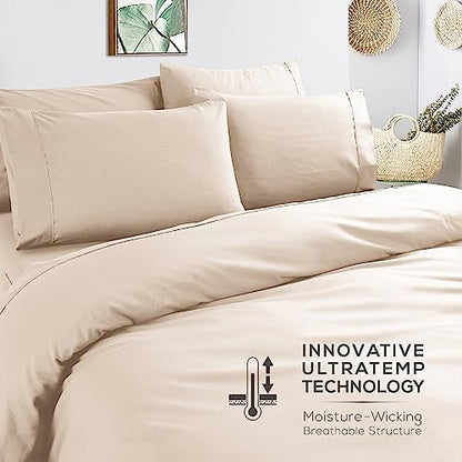 Mueller UltraTemp 6 PC Queen Sheet Set - Ultra-Soft Luxury Series, Cooling & Breathable Hotel Luxury Bed Sheets, Deep Pocket Wrinkle-Free Oeko-TEX, Cream