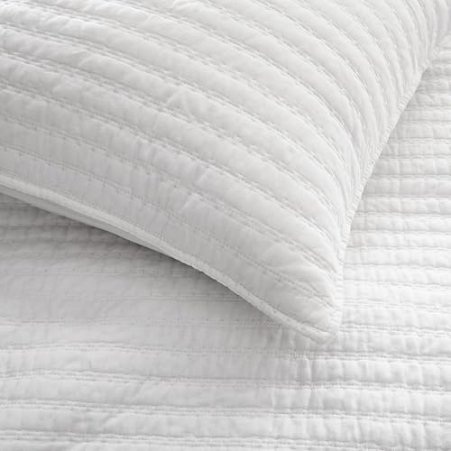 WDCOZY 100% Cotton King Size Quilt Set, Channel Pick Stitch, White