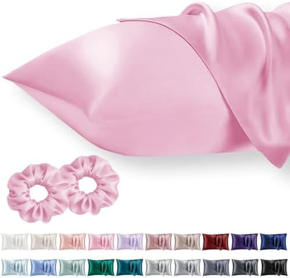 Vielit King Satin Pillowcase for Hair 2pc,Similar to Silk Pillow Cases, for Women Men,Pink,20x36 & Envelope Closure and 2 Satin Scrunchies