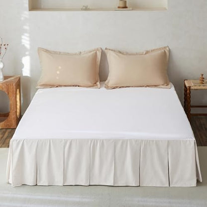 BISELINA French Linen Pleated Bed Skirt, 18" Tailored Draped Natural Linen-Cotton Blend Basic Dust Border Soft Comfort Farmhouse Bedding (18" King, White)