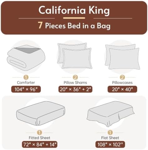 California King Comforter Set, Brown Bed in a Bag, Bedding Set with sheets