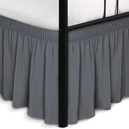 Wrap Around Full Size Bed Skirt Split Corners 17" Drop-Elastic Dust Ruffle