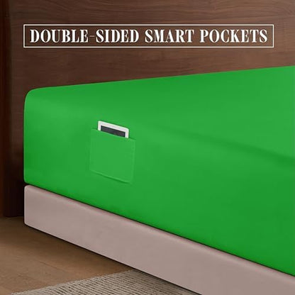 Elegant Comfort 1500 Premium Hotel Quality 18-24 Inches Deep - Extra Deep Pocket Single Fitted Sheet for High Mattress, Luxury and Softest, Smart Pocket - Wrinkle Free, King, Emerald Green
