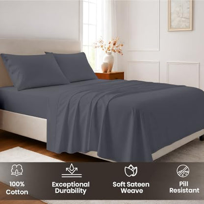 SGI bedding 100% Egyptian Cotton Sheets RV King Size – Cooling Sheets, Soft Breathable Dark Grey Bedding, Luxury Bedding, Luxury Hotel Sheet Set, Deep Pocket 16", 4 Piece Set