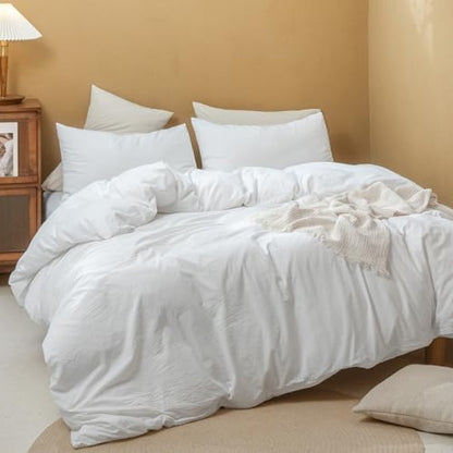 FOSSA Duvet Cover Set 100% Washed Cotton Linen Feel Queen