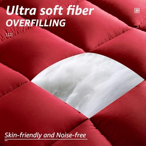 HYLEORY All Season Twin Size Bed Comforter - Cooling Goose Down Alternative Quilted Duvet Insert with Corner Tabs - Winter Warm - Machine Washable - Red