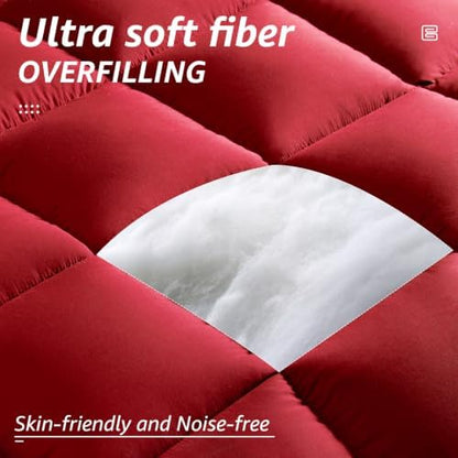 HYLEORY All Season Twin Size Bed Comforter - Cooling Goose Down Alternative Quilted Duvet Insert with Corner Tabs - Winter Warm - Machine Washable - Red