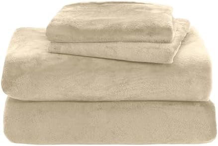 Elegant Comfort Luxuriously Soft 4-Piece Velvet Plush Flannel Sheet Set - Premium Quality - Cozy Warm, Anti-Static, Non Pilling Fuzzy Velvet Flannel Fleece Deep Pocket Sheet Set - Full, Cream