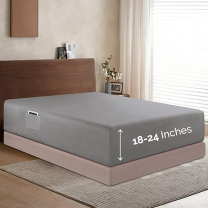 Elegant Comfort 1500 Premium Hotel Quality 18-24 Inches Deep - Extra Deep Pocket Single Fitted Sheet for High Mattress, Luxury and Softest, Smart Pocket - Wrinkle Free, Full, Gray