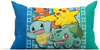 Northwest Pokemon First Starters Twin Size Bed in a Bag Set, Pikachu Charmander Squirtle Bulbasaur, Kids Boys Girls Bedding Comforter Sheets