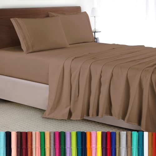 Elegant Comfort Luxury 4-Piece Bed Sheet Set - Luxury Bedding 1500 Premium Hotel Quality Microfiber, Wrinkle Resistant Cool & Breathable, Easy Elastic Fitted, King, Taupe-Tan