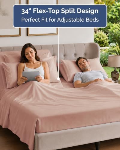 Flex Top Split Head King 6 Piece Sheet Set - Breathable & Cooling - Mauve
