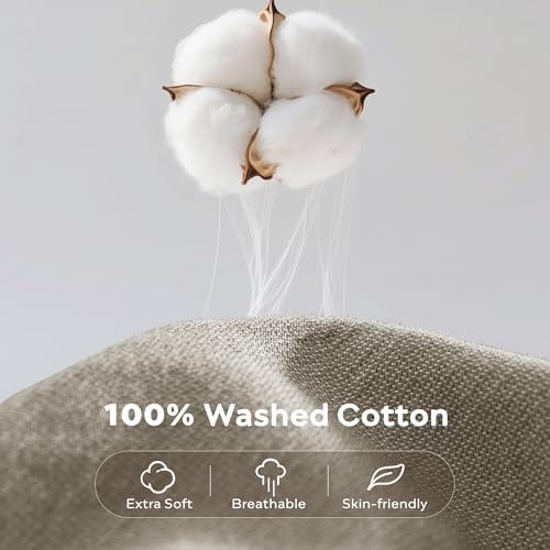 JELLYMONI Cotton Duvet Cover Twin Size - Taupe Fall Comforter Cover with Button 100% Washed Cotton 2PCS Breathable Soft Solid Bedding Set Duvet Cover 68×90in & 1 Pillowcases (NO Comforter)