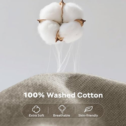 JELLYMONI Cotton Duvet Cover Twin Size - Taupe Fall Comforter Cover with Button 100% Washed Cotton 2PCS Breathable Soft Solid Bedding Set Duvet Cover 68×90in & 1 Pillowcases (NO Comforter)