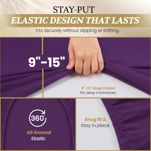 Twin XL Cotton Knit Jersey Sheet Set, 15" Deep Pocket, Plum, 3pc