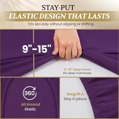 Twin XL Cotton Knit Jersey Sheet Set, 15" Deep Pocket, Plum, 3pc