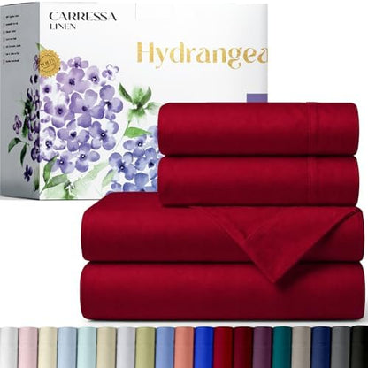 Carressa Linen 600 Series King Size Sheets Set, 16" Deep Pocket, Red