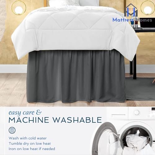 Mattress-Homes Ruffled Dorm Bed Skirt, Twin XL, 50-Inch Drop, Tailored with Split Corners, Dark Grey Dust Ruffle for Lofted College Beds, Twin Extra Long Dorm Bedding Essential