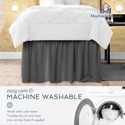 Mattress-Homes Ruffled Dorm Bed Skirt, Twin XL, 50-Inch Drop, Tailored with Split Corners, Dark Grey Dust Ruffle for Lofted College Beds, Twin Extra Long Dorm Bedding Essential