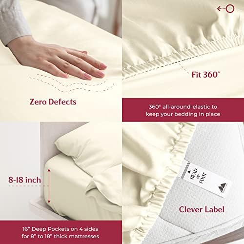 Mayfair Linen 100% Egyptian Cotton Twin XL Size Sheet Set - Luxury 800 Series Tranquil Collection Egyptian Cotton Twin XL Sheets (3 PC, Ivory), Silky Soft 16" Deep Pocket College Dorm Room Sheets