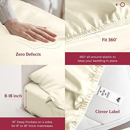 Mayfair Linen 100% Egyptian Cotton Twin Size Sheet Set - Luxury 800 Series Tranquil Collection Egyptian Cotton Twin Sheets (3 PC, Ivory), Silky Soft Cooling 16" Deep Pocket College Dorm Room Sheets