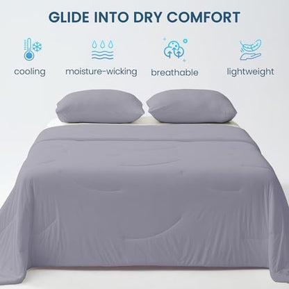 Cooling Comforter Set Queen Size, 3 Pieces Cooling Blanket for Hot Sleepers and Night Sweats, Q-Max>0.4 Cool Tech Bed Set with Pillowcases, Lightweight & Breathable (90''x90'', Gray)