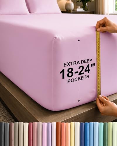 CGK Linens Deep Twin XL Fitted Sheet - Dorm Room Essentials - Light Pink