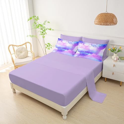 QOOMO Purple Clouds 7 Pieces Comforter Set Full Size,Galaxy Bedding Set
