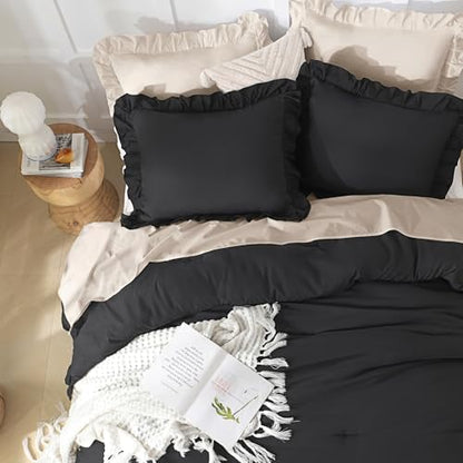 Andency Black California King Comforter Set, 3 Pieces Shabby Chic Bedding