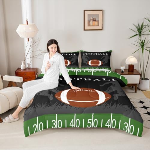 Feelyou Football Bedding Set Rugby Sports Comforter Soccer Ball Game Comforter Set for Kids Adults American Football Player Duvet Set Ultra Soft Room Decor Twin Size Quilt Set