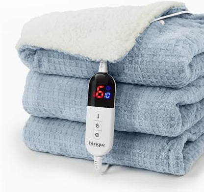 Electric Blanket Striped Twin, 72x84 Inches Sherpa Fleece Fast Heating Blanket 6 Heating Levels & 10 Hours Auto Off ETL Certification,Haze Blue Full