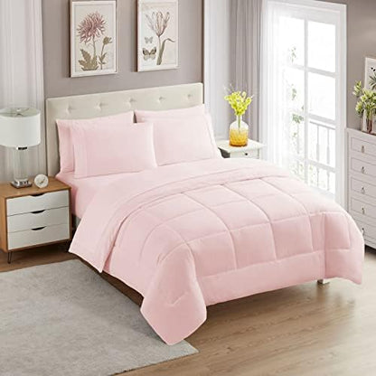 King Size Comforter Set with Sheets - 7-Piece Bedding Collection - 1 Comforter, 1 Fitted Sheet, 1 Flat, 4 Pillowcases - Deep Pocket - Soft & Premium Quality - Ideal for All Seasons, Pale Pink