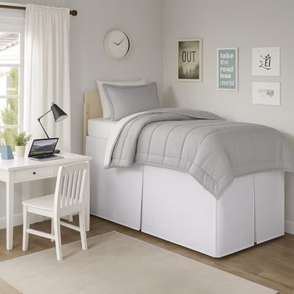 Pleated College Dorm Bed Skirt Luxury Microfiber, Twin XL (39x80) with Split Corners, 25" Long Drop, Hotel-Quality 1800 Ultra-Soft Dust Ruffle, White