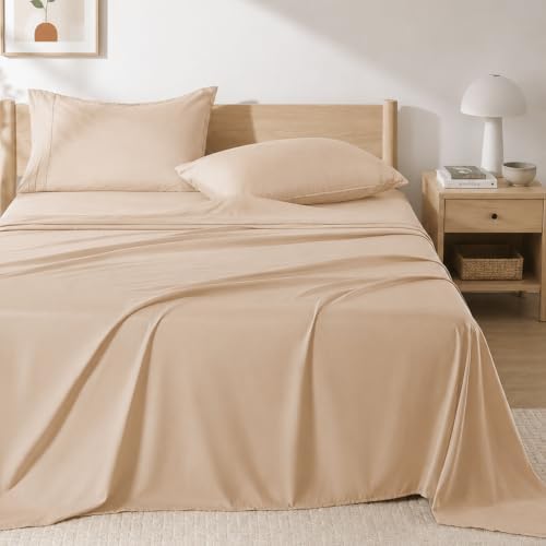 ROSE&RISY Khaki Full Sheet Set, 4 Pieces Soft Bedding Full Sheet Set, Breathable and Cooling,Includes 1 Fitted Sheet, 1 Flat Sheet, 2 Pillowcases - Deep Pocket (Khaki, Full)