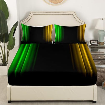 Feelyou Teens Abstract Ombre Decorations Bedding Set for Kids Women Green Yellow and Black Bed Sheets Set Geometric Modern Fitted Sheet Sets Room 4Pcs King Size