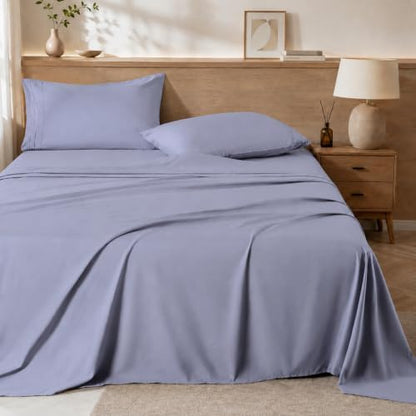ROSE&RISY Sweet Lavender Queen Sheet Set, Pre-Washed Cotton-Like Brushed Microfiber, 4 Pcs Super Soft Breathable Cooling Bed Sets,Includes 1 Fitted, 1 Flat, 2 Pillowcases(Sweet Lavender, Queen)