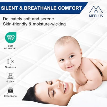 MEELUS Twin XL Mattress Protector Waterproof, Fitted Deep Pocket 8-21,White