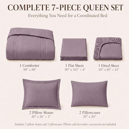 CozyLux Queen Comforter Set Dusty Purple - 7 Pieces Bed in a Bag