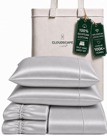 CLOUDSCAPE LINEN Millennium Series 100% Cotton Sheet Split King,Silver