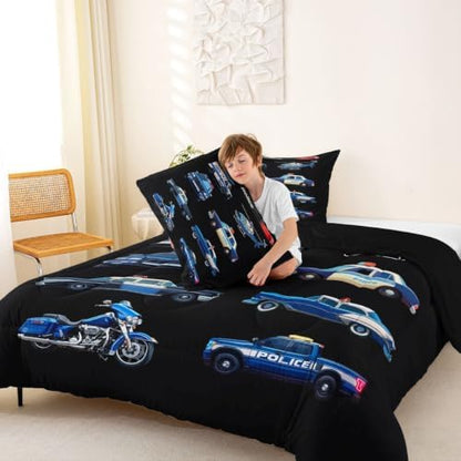 Feelyou Police Car Comforter Set Queen Size 3 Pcs Kids Boys Girls