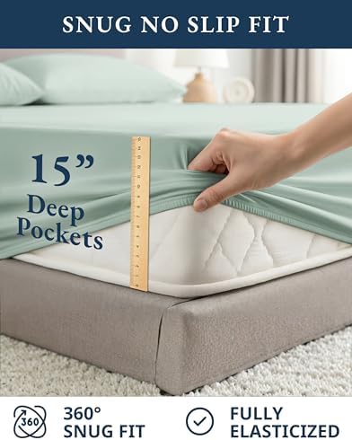 LANE LINEN Queen Sheet Set 100% Organic Cotton Cooling Soft 4pc - Cool Blue