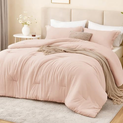 Love's cabin Pink Full Comforter Set, 3-Piece Prewashed Bed Set