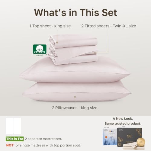 California Design Den 800 Thread Count Split King Sheets, 5 Pc, Soft Rose
