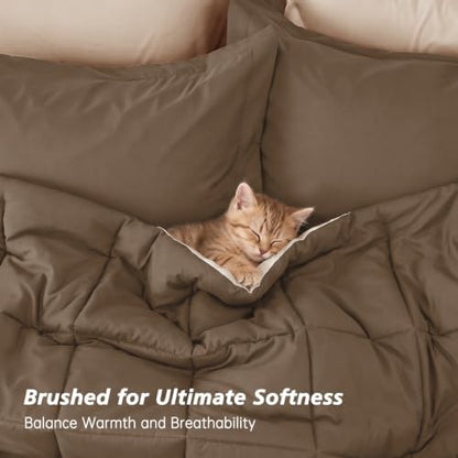 Queen Comforter Set with Sheets - 7 Pieces Bed in a Bag Brown Bedding Sets