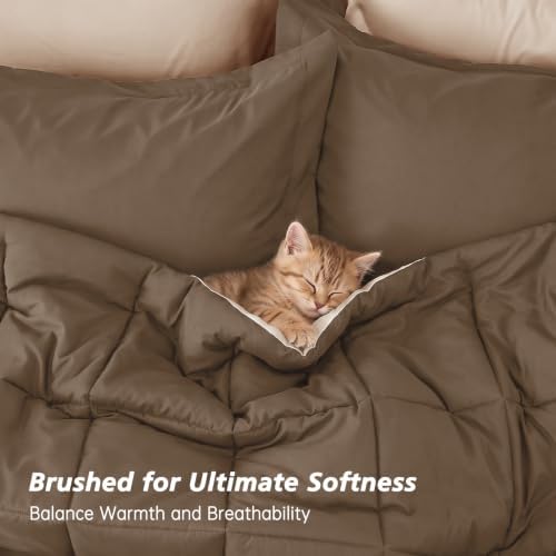 Twin XL Comforter Set with Sheets - 5 Pieces Bed in a Bag Brown Bedding Set